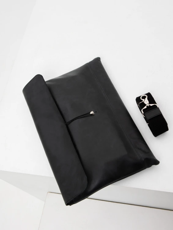 Кожаная сумка-папка для ноутбука темно-серая