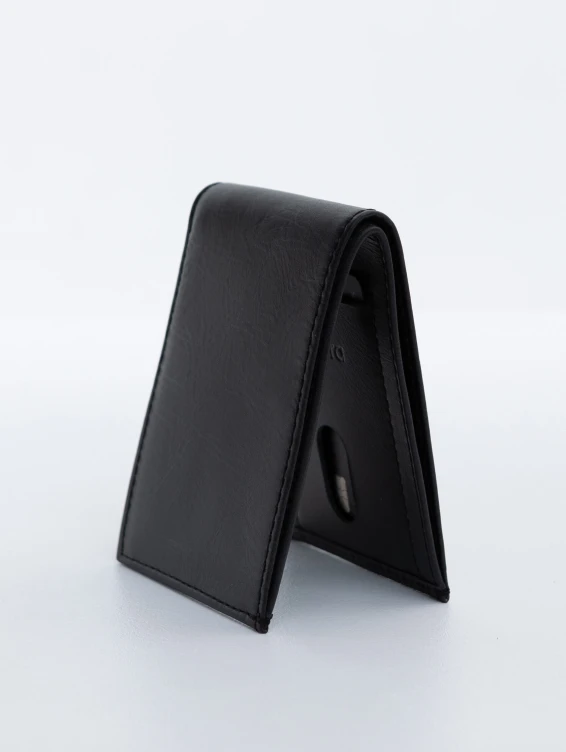 Тонкий кожаный кошелек темно-серый