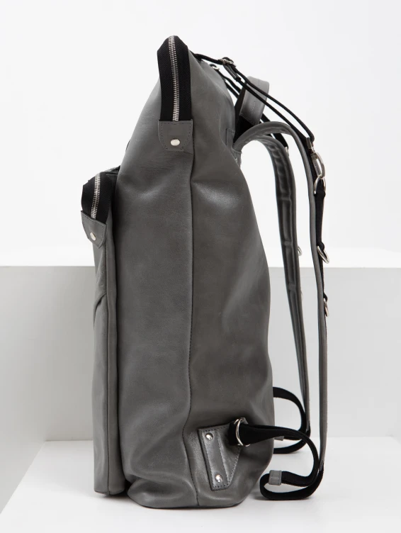 Рюкзак кожаный с увеличивающимся объемом серый
