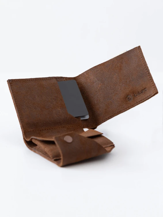 Кожаный складной кошелек коричневый