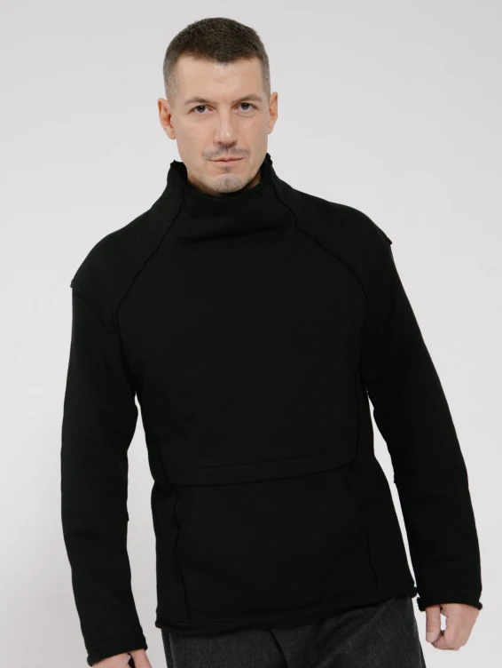 Хлопковый черный свитер-свитшот