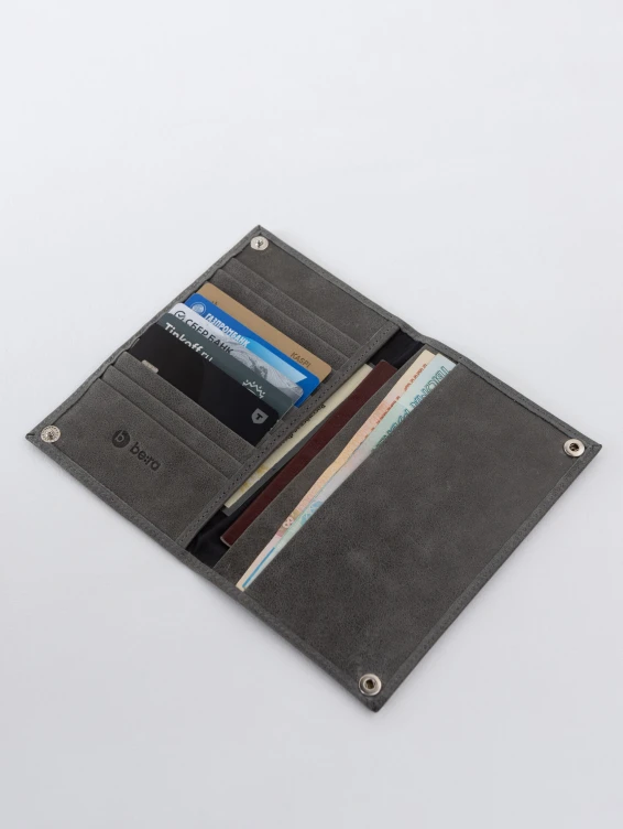 Кожаное портмоне на кнопке серое