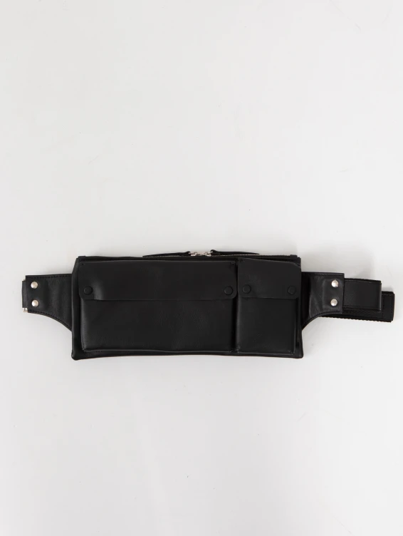 Прямоугольная кожаная поясная сумка черная
