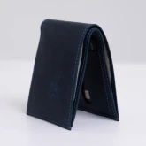 Тонкий кожаный кошелек синий с винтажным эффектом