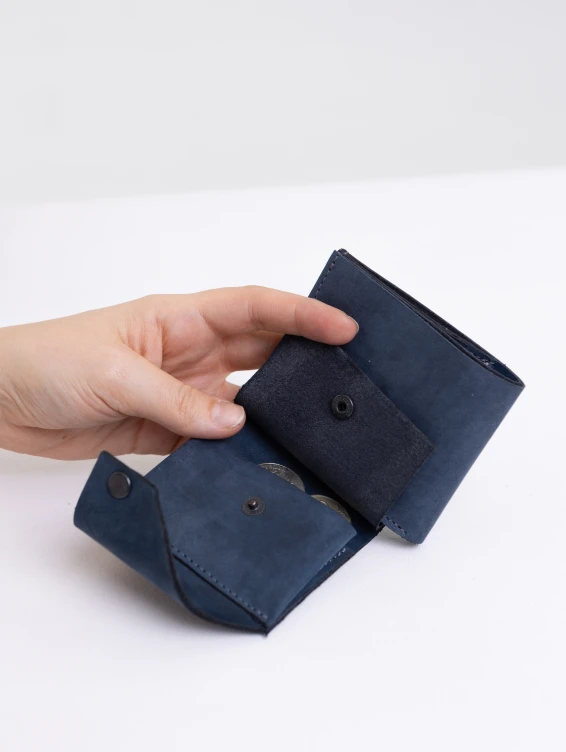 Кожаный складной кошелек синий с винтажным эффектом