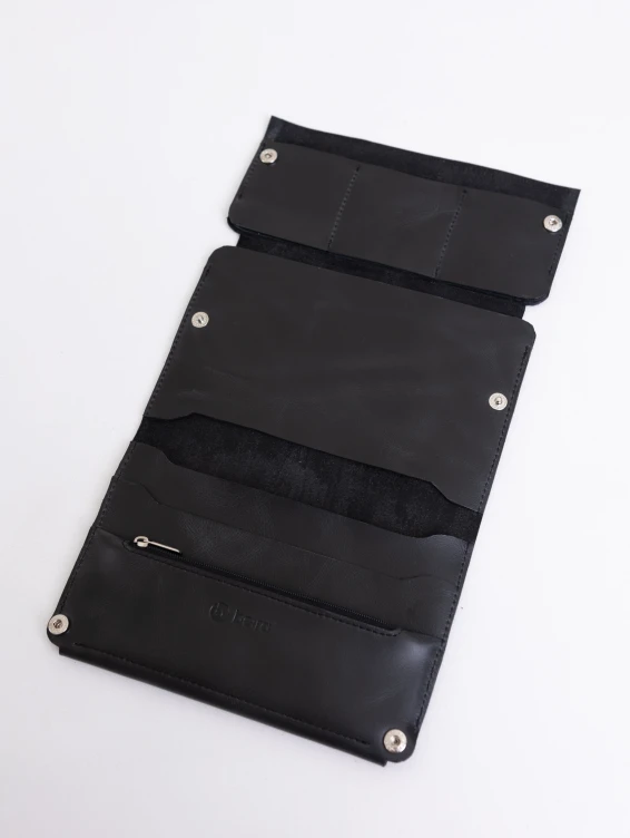 Кожаный холдер для документов, купюр и карт темно-серый