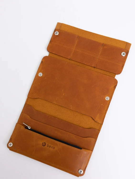 Кожаный холдер для документов, купюр и карт рыжий с винтажным эффектом