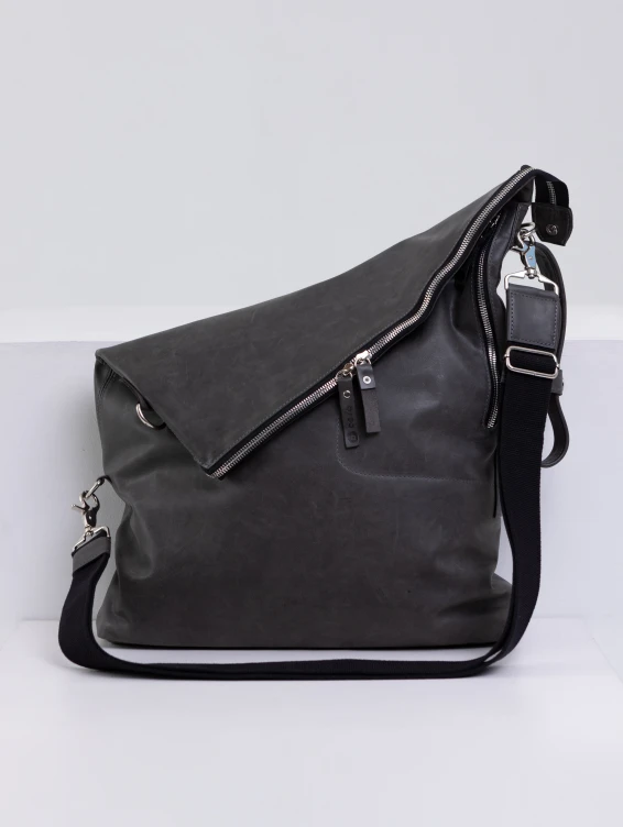 Кожаная сумка-трансформер темно-серая