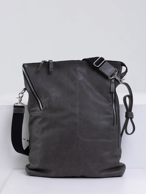 Кожаная сумка-трансформер темно-серая