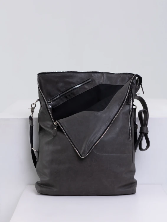 Кожаная сумка-трансформер темно-серая