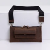 Кожаная сумка с очечником коричневая с винтажным эффектом