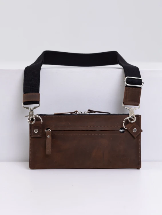 Кожаная сумка с очечником коричневая с винтажным эффектом