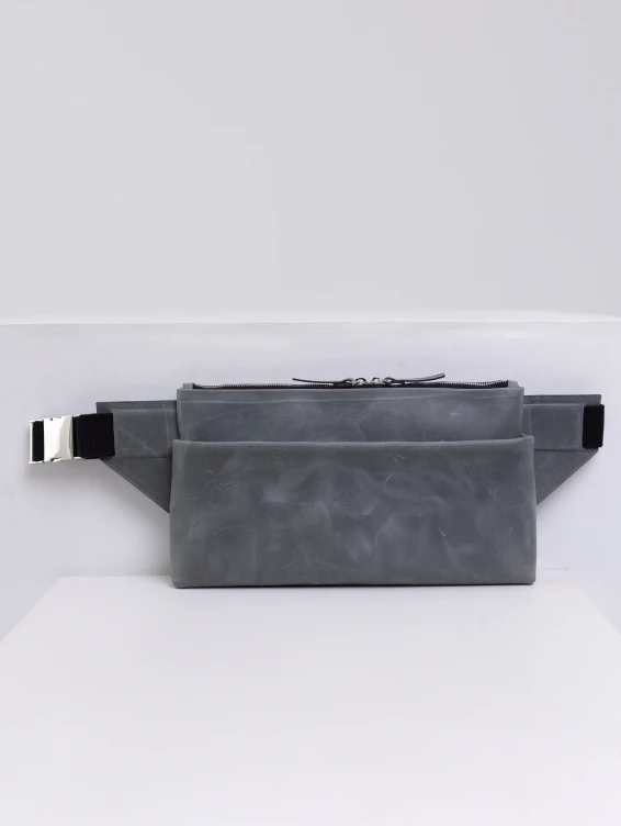 Поясная прямоугольная сумка серая с винтажным эффектом