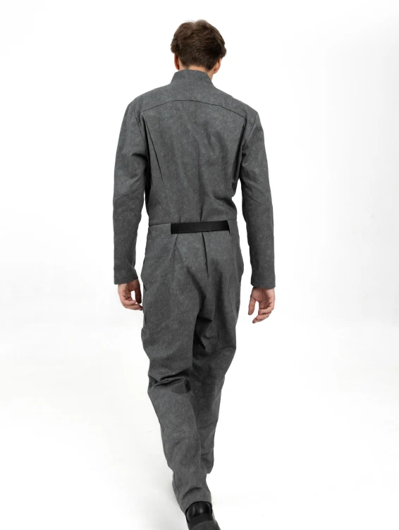 Джинсовый серый комбинезон на молнии