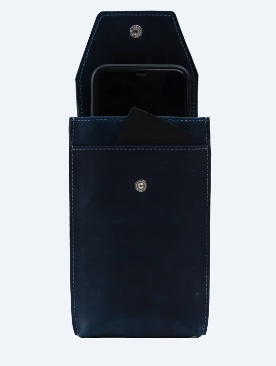 Кожаный подвесной чехол для телефона синий с винтажным эффектом