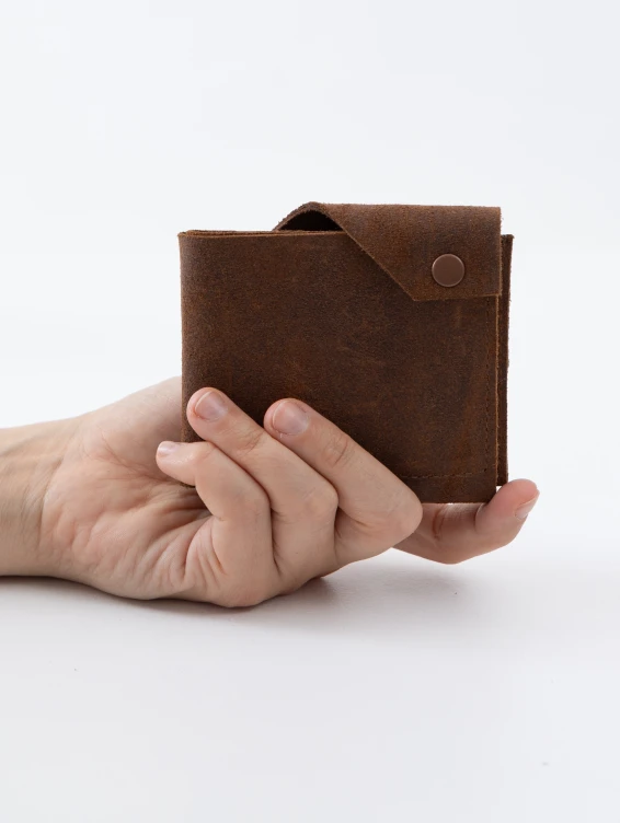 Кожаный складной кошелек коричневый