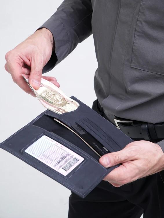 Кожаное портмоне водителя синее