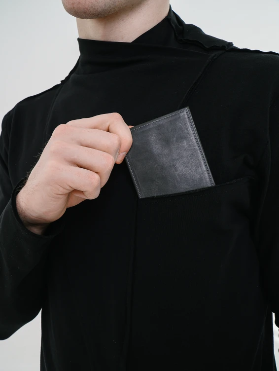 Тонкий кожаный кошелек темно-серый