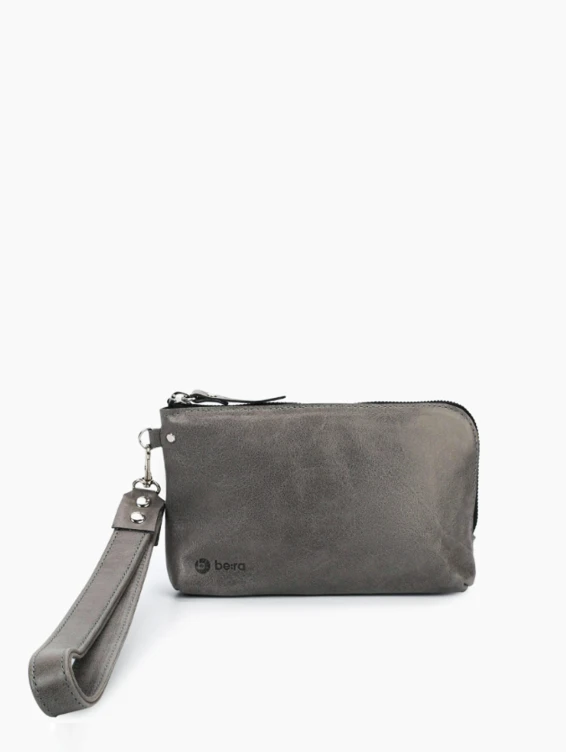 Кожаный клатч серый