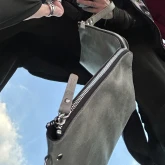 Кожаный клатч серый