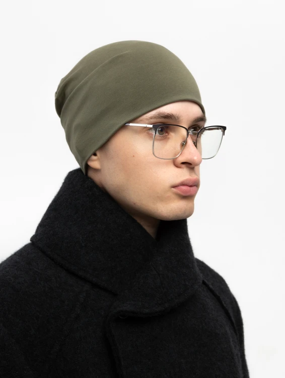 Шапка бини двухслойная зеленая