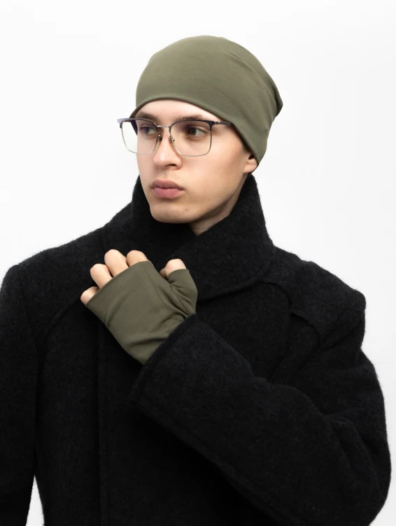 Шапка бини двухслойная зеленая