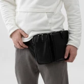 Большая кожаная поясная сумка черная